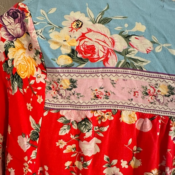 Breezy Floral Cottagecore Red and Blue Maxi Dress size Large - Picture 6 of 9